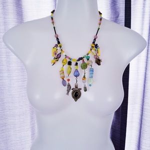 Colorful silver glass repurposed boutique necklace